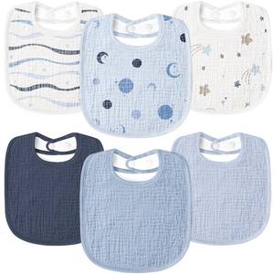 lot 4337 image: Susurration Muslin Baby Drool Bibs 6Pack Soft Square Adjustable Baby Bandana Bibs for Unisex Girls & Boys (Blue Stars)