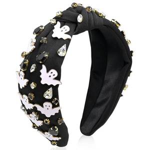 lot 4340 image: Yoshiky Halloween Headbands for Women, Halloween Ghost Hair Accessories Party Favors Gifts Rhinestone Crystal Embellished Knotted Headbands, Beaded Top Headpiece