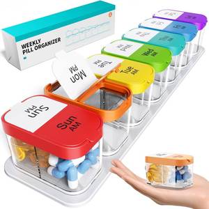 lot 4346 image: Odaro Extra Large Weekly Pill Organizer, XL Pill Box 7 Day Am Pm, Jumbo Medicine Organizer 2 Times A Day to Hold Daily Medicine Vitamin and Supplements - Rainbow