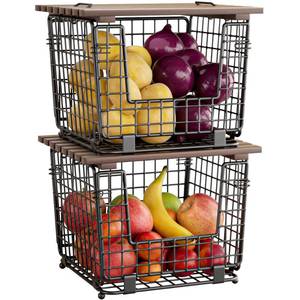 lot 4352 image: GGIU Wire Storage Basket For Kitchen Pantry and Counter - Stackable Wire Organizing Bin For Produce, Vegetable - Countertop Potato, Onion, Veggie Basket Brown