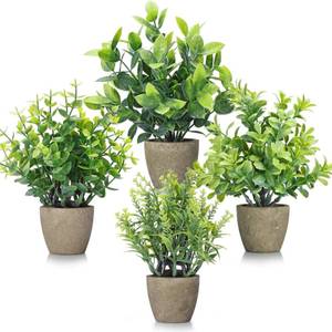 lot 4361 image: FAVOWREATH 4 Pack Fake Plants Ceramic Mini Artificial Greenery Potted Plants for Home Decor Office Decor Room Decor Farmhouse Decor Indoor Table Bathroom Decor