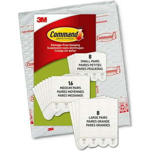 lot 4365 image: Command Picture Hanging Strips Variety Pack  Damage Free Hanging Picture Hangers  No Tools Wall Hanging Strips for Living Spaces  White  8 Small Pairs  16 Medium Pairs and 8 Large Pairs(32 Strips)
