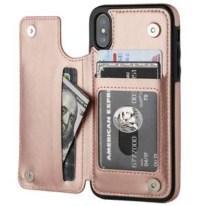 lot 4366 image: OT ONETOP iPhone XsX Wallet Case - PU Leather with Card Holder, Kickstand, Magnetic Clasp, Durable Shockproof Cover, 5.8 Rose Gold