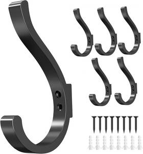 lot 4370 image: jockcaras Wall Hooks for Hanging CoatBackpack - 5.4 Large 40LBS Heavy Duty Hanger Wall Mount Screw in, for Towel, Closet, Robe, Bag, Outdoor, Black 6 Pack
