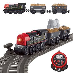 lot 4382 image: Motorized Train for Wooden Track, Remote Control Train with Magnetic Connection, Battery Operated Locomotive Trains for Toddlers, Compatible with Thomas, Brio, Chuggington