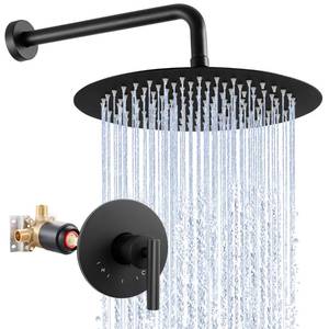 lot 4384 image: KES High Pressure 10 Inch Black Rain Shower Head System, Pressure Balanced Valve Included, Bathroom Shower Faucet with Valve, Single Handle Shower Valve Trim Kit, 188 Stainless Steel, XB6100S10-BK