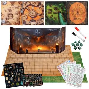 lot 4385 image: CZYY Foldable Battle Mat with DM Screen, Game Tokens, Dice Set - 2-Sided Wet & Dry Erase Terrain, Ultimate DND Starter Set, Accessories, Gift for Dungeon Master & Player