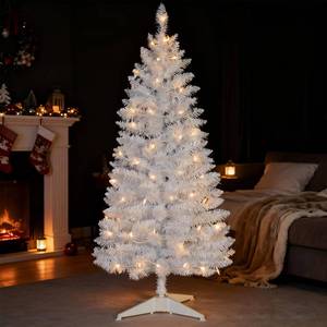 lot 4386 image: 4ft Lighted Artificial White Christmas Tree  Leeheeyee Small Christmas Tree, Not Pre-lit White Tinsel Pine Trees with Lights, Ideal for Home, Office, and Xmas Tree Party D�cor