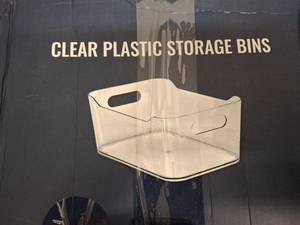 lot 4396 image: 12-Pack Clear Plastic Storage Bins with Handles