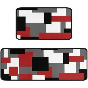 lot 4401 image: Faptoena Red Black White Geometric Patterns Kitchen Rugs and Mats Set of 2,Modern Decoration Style Kitchen Mat Non-Slip Absorbent Mats for Sink Waterproof Runner Rug for Laundry Room 17x3017x48inch