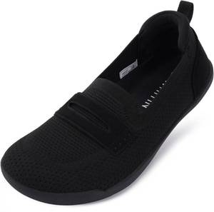 lot 4402 image: WHITIN Womens Loafers Round Toe Flat Shoes Wide Toe Box Barefoot Minimalist Zero Drop Sole Size 8 Width Knit Walking Comfortable Slip on Dressy Black 39