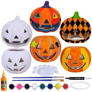 lot 4408 image: Winlyn 6 Sets DIY Ceramic Pumpkins Jack-o-Lanterns Figurines Paint Craft Kit Unpainted Bisque Ceramics Pumpkins Ready to Paint for Kids Classroom Art Project Fall Gift Favors Halloween Party Decor