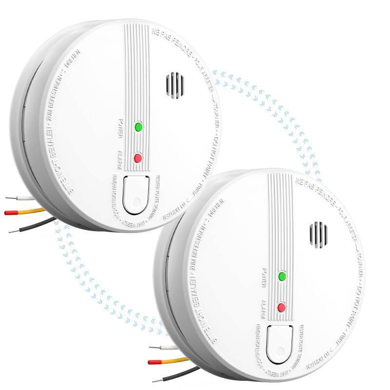 lot 3018 image: Smoke Detector, Hardwired Interconnected Smoke Detectors, Smoke Alarm with Replaceable 9V Battery, Interconnects Up to 12 Fire Alarms Smoke Detectors, Fire Alarm with TestSilence Button, 2Packs