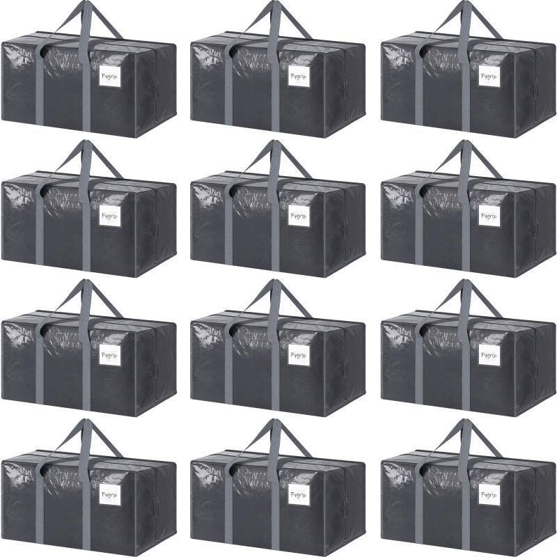 lot 3093 image: 12 Pack Extra Heavy Duty Large Moving Bags with Strong Zipper & Comfortable Handles, Sturdy & Durable Clothes Storage Bags Totes Bins, Packing Moving Boxes for College Supplies, Gray
