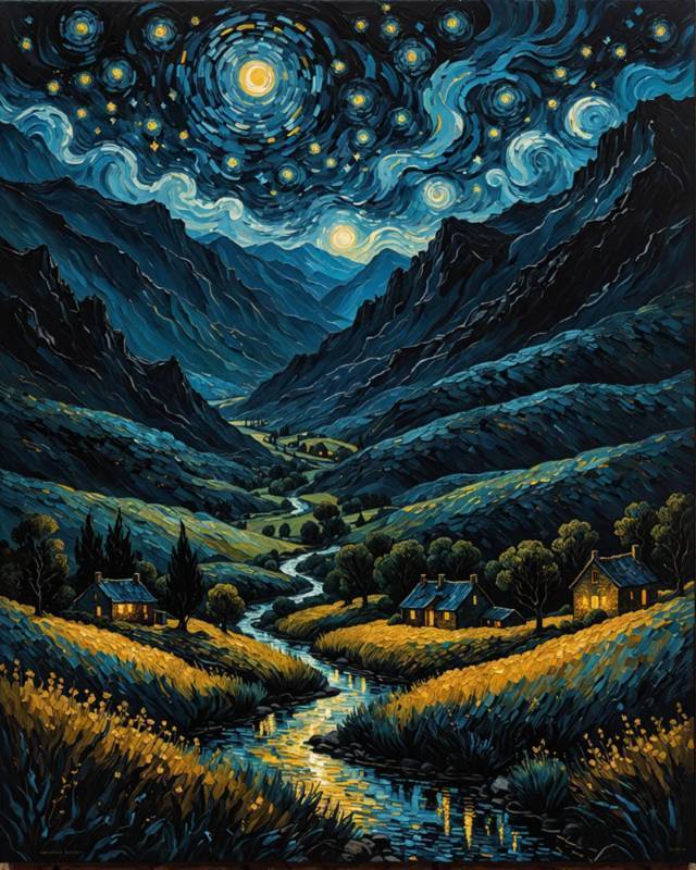 lot 3280 image: ldazao Paint by Numbers Kit for Adults Beginner, Starry Country Night Adult Paint by Number Kits On Canvas Adults Paint-by-Number Kits DIY Oil Painting Kits for Gift Home Wall Art Decor 16x20 Inch