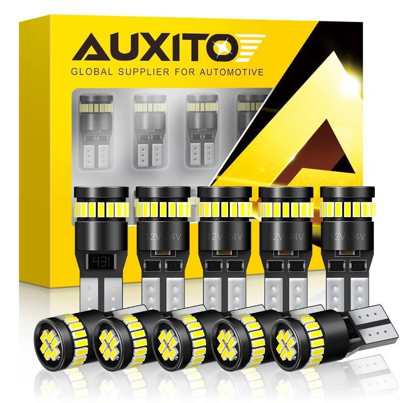 lot 3296 image: AUXITO 194 LED Light Bulb 6000K White 168 2825 W5W T10 Wedge 24-SMD 3014 Chipsets LED Replacement Light Kit Error Free for Car Interior Dome Map Door License Marker Lights, Pack of 10