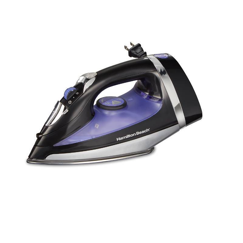 lot 3304 image: Hamilton Beach Steam Iron for Clothes &amp Garment Steamer with Smooth Press Stainless Steel Soleplate, 1200 Watts, 8 Retractable Cord, Black (14214)