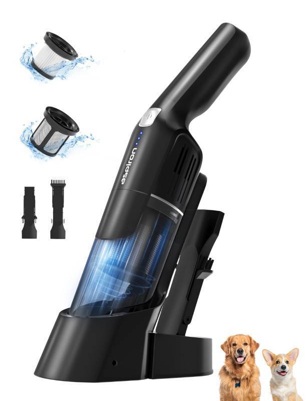 lot 3348 image: Aspiron Cordless Handheld Vacuum, 24KPA Powerful Car Vacuum, 2-Speed, 2 Charging Methods, Wireless Charger, Ergonomic Handle, Portable Rechargeable Vacuum Cleaner for Car, Home, Black Grey