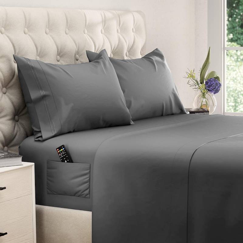 lot 3222 image: DREAMCARE King Size Sheets Set - 4 pcs Cooling Sheets - up to 21 - Deep Pocket King Sheet Set - Hotel Luxury Sheets &amp Pillowcases - Superior Softness 100% Fine Microfiber with Side Pocket - Dark Gray