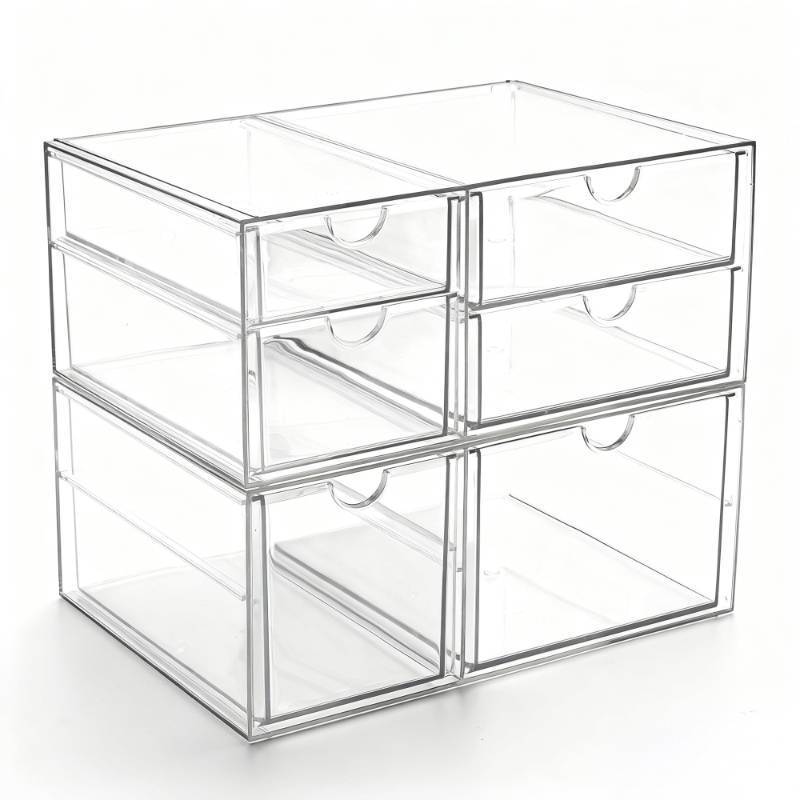 lot 3799 image: Prsildan Acrylic Drawer Makeup Organizer with 6 Drawers (Not for Baby Bottle), Set of 2 Office Desk Organizers Accessories, Clear Stackable Storage Drawers for Vanity, Craft (Largest Drawer 4 Tall)