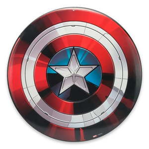lot 8797 image: Captain America High Gloss Embossed Metal Shield Wall Art 11.25  W X 11.25  H - Damage