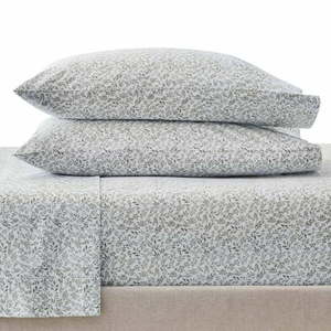 lot 8802 image: Better Homes &amp Gardens Cool &amp Crisp300 Thread Count Soft Silver Botanical Cotton Percale Sheet King - SHEET ONLY