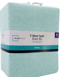 lot 8804 image: Mainstays Cotton Rich Extra Soft Jersey Bed Sheet Set, King, Classic Mint, 4 Pieces