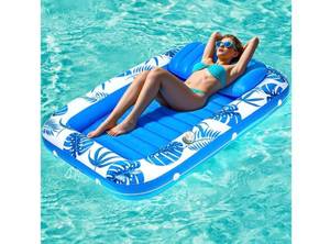 lot 8809 image: Inflatable Tanning Pool Lounger Float, 71 x 48 Large Pool Floats Adult with Backrest & Drink Holder, Water Filled Sunbathing Bed Lounge Raft Floatie for Swimming Pool, Backyard, Beach Pool Party