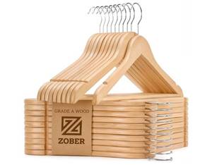 lot 8810 image: ZOBER High-Grade Wooden Hangers - Heavy Duty, Non Slip Wood Hangers for Coats, Jackets, Suits, & Pants - Clothes Hangers for Closet WBar and Notches 20 Pack