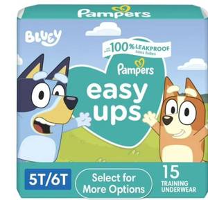 lot 8829 image: Pampers Easy Ups Bluey Potty Training Pants Boys Size 5T-6T, 15 Count