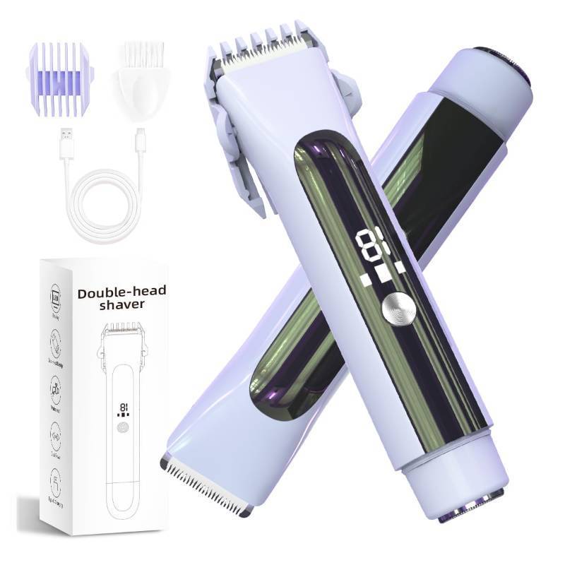 lot 24700 image: 2-in-1 Electric Shaver and Bikini Trimmer for Women, IPX7 Waterproof, Portable Rechargeable Hair Remover with LED Display for Bikini Line, Face, and Underarm - Retail $18