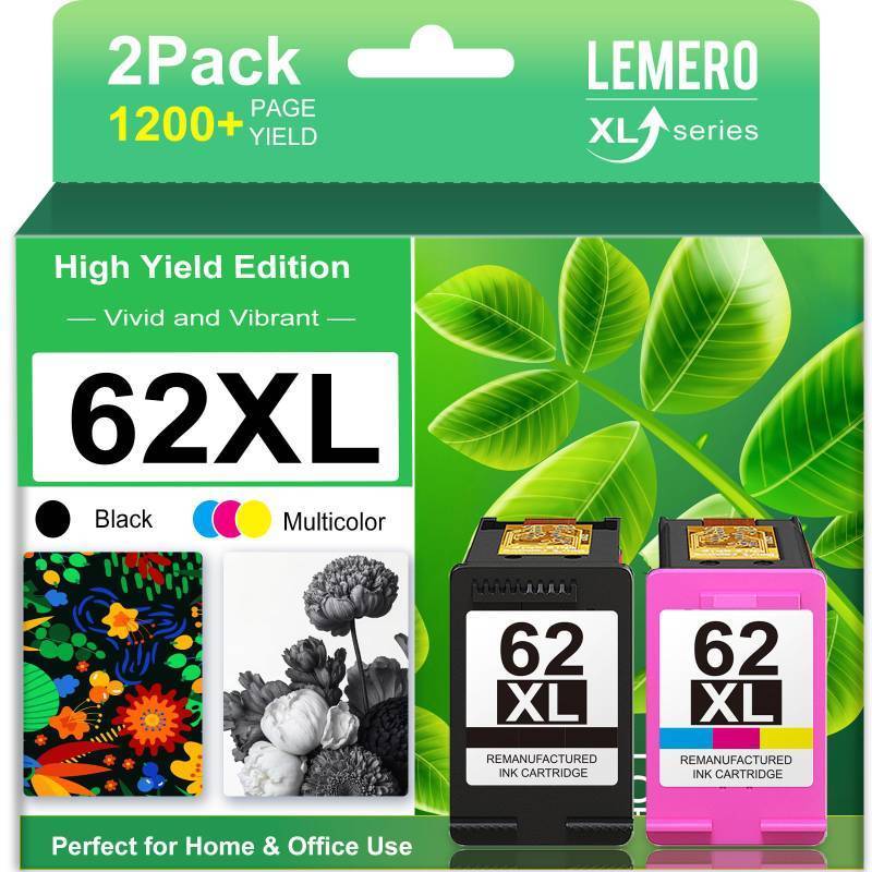lot 24730 image: 62XL Ink Cartridges Remanufactured Ink Cartridge Replacement for HP 62XL Ink Cartridge Combo Pack for HP Ink 62 use with Envy 7640 5660 5540 7645 5746 OfficeJet 250 200 5740 Mobile Printer - Retail $47