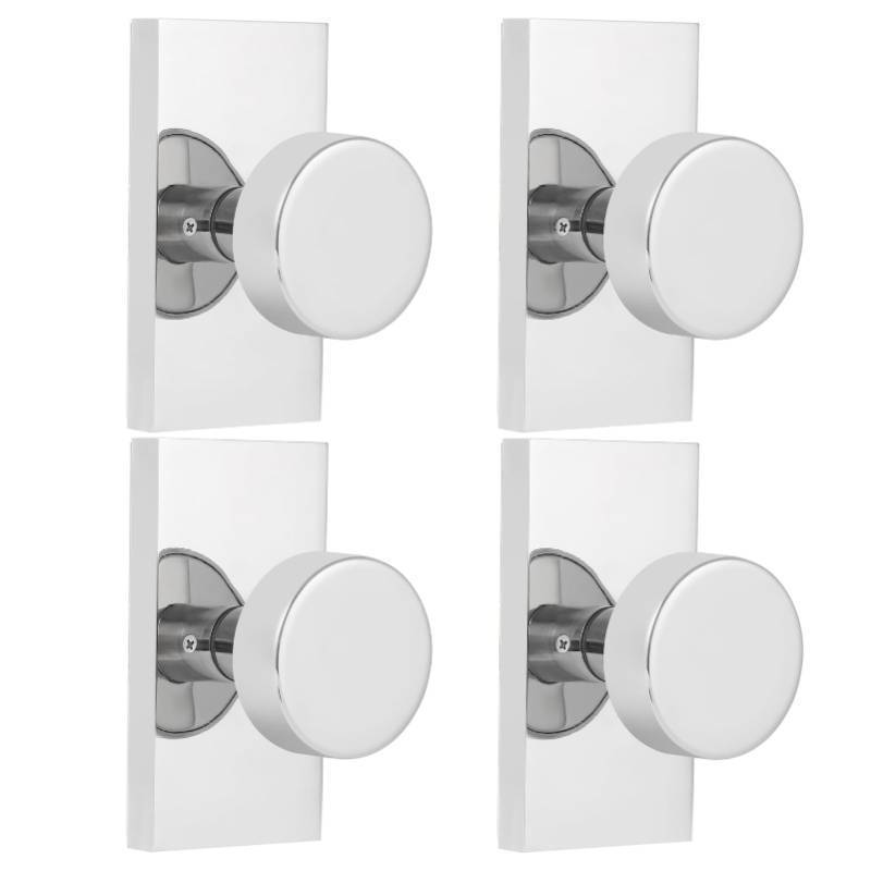 lot 24733 image: Polished Chrome Dummy Door Knobs Interior, Modern Rectangle Dummy Door Handle for Bifold Closet, 4 Pack - Retail $83