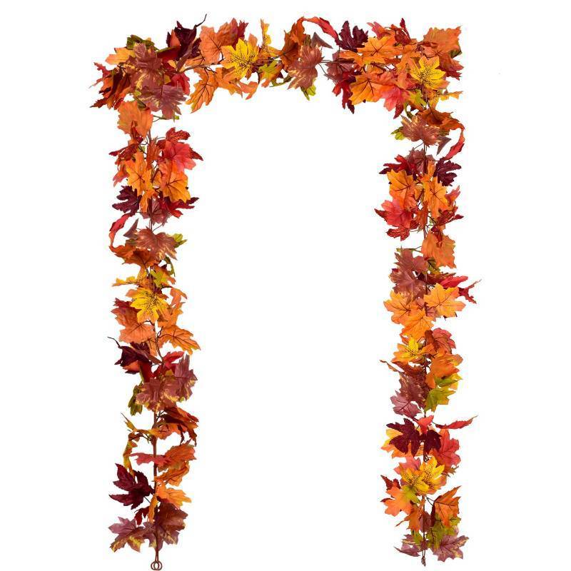 lot 24738 image: 2 Pack Fall Garland Maple Leaf, 5.9FtPiece 7 Colors Hanging Vine Garland Artificial Autumn Foliage Garland Thanksgiving Decor for Home Wedding Fireplace Party Christmas - Retail $18