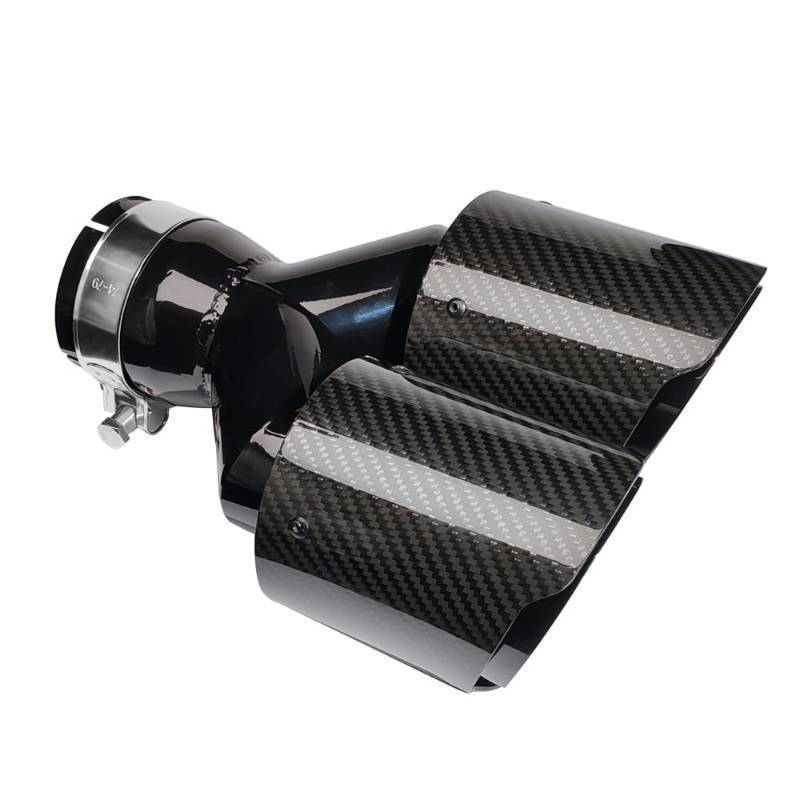 lot 24624 image: Dual Carbon Fiber Exhaust Tip 3 Inlet to Dual 4 Outlet Tailpipe tip Universal for Vehicles - Retail $65
