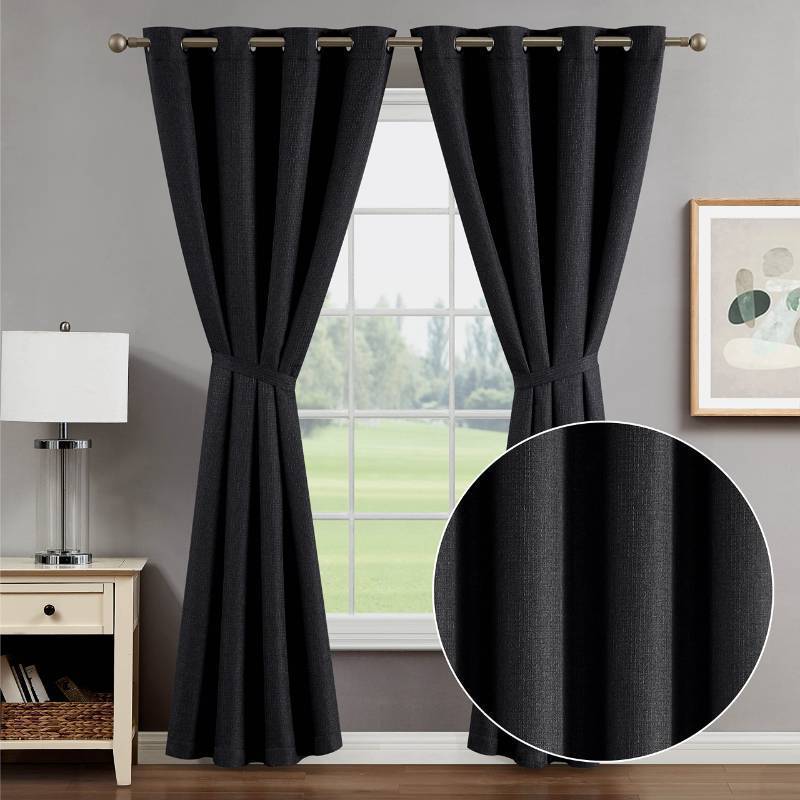 lot 24642 image: Creative Home Ideas Blackout Curtains (2 Panels, 50x96, Charcoal Gray) Room Darkening Thermal Insulated Curtains with Tiebacks, Chyna Lined Window Curtains for Bedroom, Two-Tone Textured - Retail $24