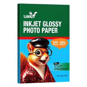 lot 15101 image: Glossy Photo Paper 11x17 Inches 100 Sheets - Inkjet Printer Paper for Photos, Posters, Menus, Invitations - Vivid & Quick Drying Dye Ink Printers, No Curling, Smudge Proof - Retail $24