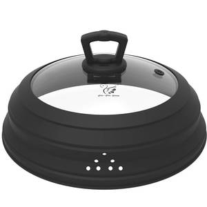 lot 15102 image: Microwave Splatter Cover Vented Glass Splatter Guard Lid with Collapsible Silicone for Food as Pot Cover Plate 10.8 inch for 6 7 8 9 10 inch Plate Bowl - Retail $36