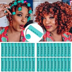 lot 15104 image: 40pcs Green Plastic Perm Rods Set for Natural Hair, Large Hair Curling Rods for Women Hair DIY Hairdressing Tools - Retail $10