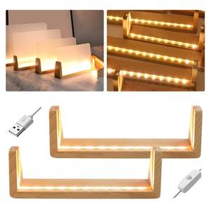 lot 15123 image: 2Pcs Wooden LED Light Base, Glowing Photo Frame Night Light Lighted Display Stand Base USB Picture Anniversary Memorial Birthday Valentines Gift for Couples Him Her, 8 in long (warm) - Retail $25