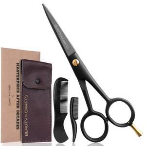 lot 15129 image: Beauty & Crafts- 5 German Beard Mustache Scissors - 2 Mustache Comb for Facial Hair with Beautiful Pouch - Beard Trimming Scissors Use for Grooming, Cutting, and Styling of Mustache (Black) - Retail $9