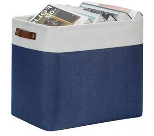 lot 15133 image: Large Storage Basket 17x12x15,Fabric Organizer Bin for Storage Clothes, Toys, Books, Storage Bin with Handles for Bedroom, Closet, Nursery (White&Blue,1 Pack) - Retail $20