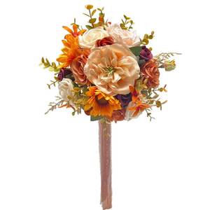 lot 15136 image: Yellow Sunflower Bridal Bouquet, Artificial Flowers Bridal Cascading Bouquets, Vintage Fall Wedding Bouquets for Wedding Ceremony and Anniversary