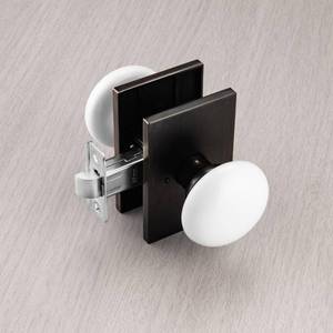 lot 15138 image: NCL White Door Knob, Aged Bronze Black Porcelain Door Knobs Interior, Rectangle Door Levers for Bedroom and Bathroom, Privacy Door Handles with Lock - Retail $47