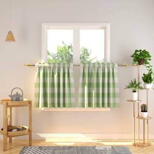 lot 15149 image: Buffalo Tier Curtains 24 inch Length Plaid Gingham Rod Pocket Short Window Small Kitchen Cafe Curtain Bathroom Window Curtains 2 Panels Green & White - Retail $15