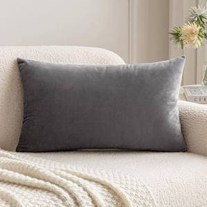 lot 15151 image: MIULEE Velvet Pillow Cover Soft Luxury Decorative Throw Pillow Cover Single Rectangle Cushion Case for Couch Sofa Bedroom Car Decor,12x20 Inch Dark Grey - Retail $17