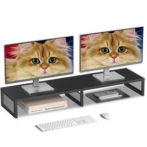 lot 15162 image: Dual Computer Monitor Stand Riser, Desk Organizers and Accessories, Printer & TV Stand, Desk Shelf, Office Desk Accessories & Desktop Workspace Organizer for Office Supplies, Black - Retail $28