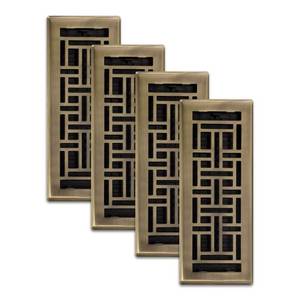 lot 15163 image: Decor Grates (4-Pack) AJH412-A Oriental Floor Register, 4x12 Inches, Antique Brass Finish - Retail $66