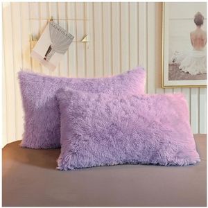 lot 15170 image: Faux Fur Throw Pillow Cases, Plush Shaggy Soft Pillow Covers, Fluffy Velvet Decorative Pillowcases Light Purple, Furry Fuzzy Pillow Shams Lavender Zipper Closure, Set of 2