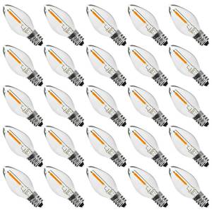 lot 15179 image: 25PACK LED Night Light Bulbs, C7 Candelabra LED Light Bulbs, E12 Chandelier Base, 0.6W Equivalent to 7W, Warm White 2200K, 50LM, Shatterproof & Waterproof Clear ��Plastic - Retail $14